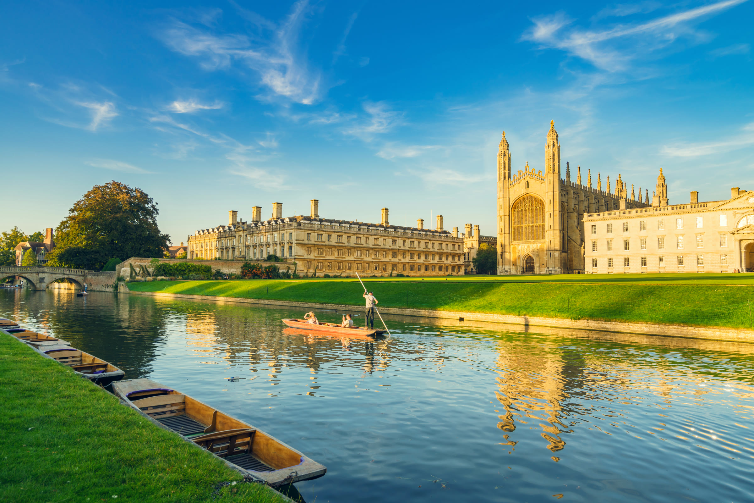 King&rsquo;s College Chapel, Cambridge, rising above the lawns on the far bank of the River Cam